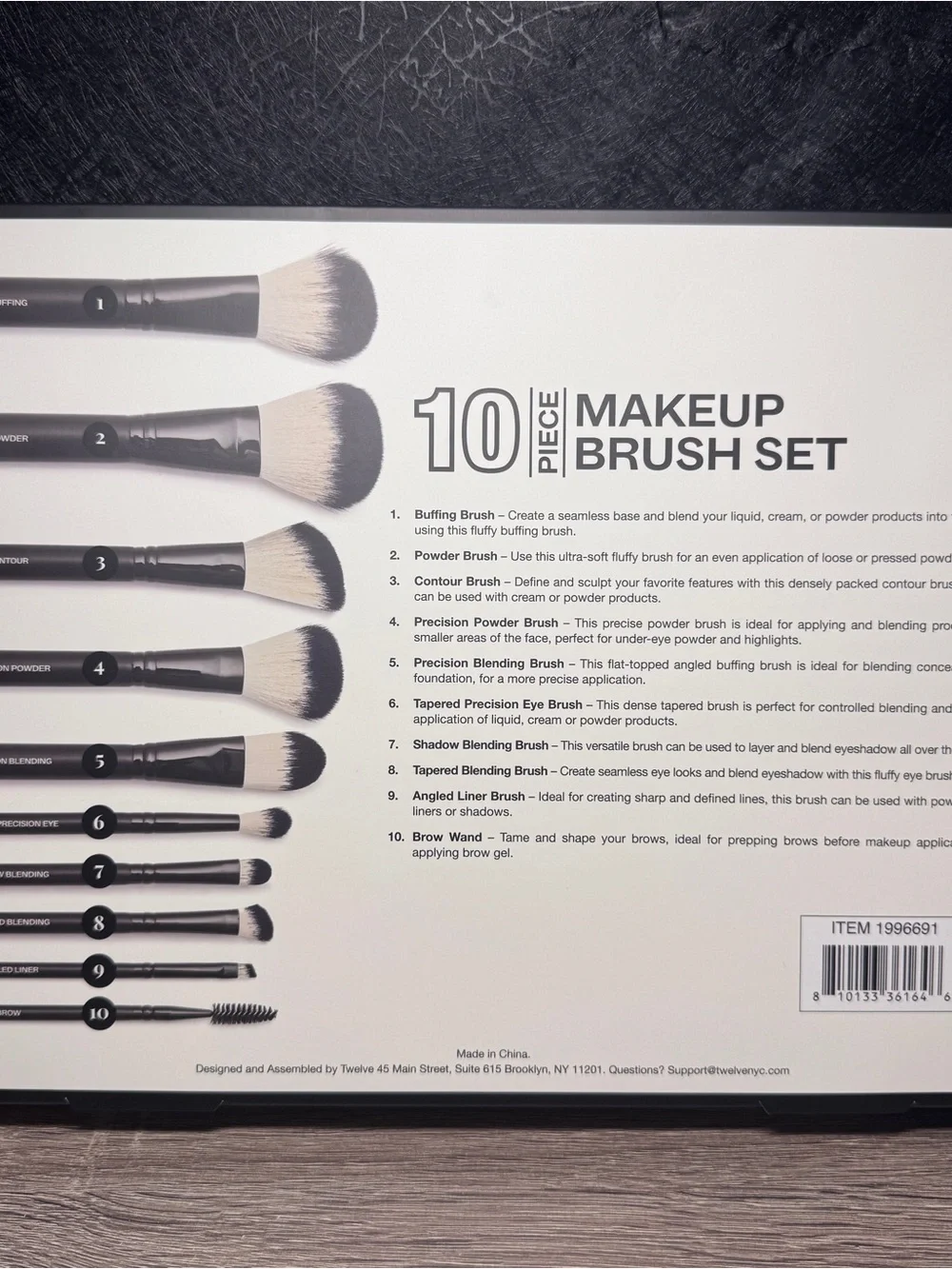 XII Collective 10-Piece Makeup Brush Set Synthetic Fiber Powder Contour Brush